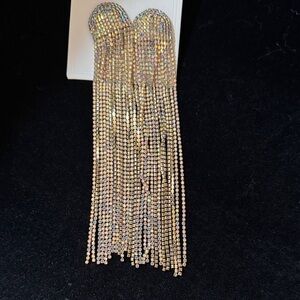 Gold Rhinestone Tassel Earrings